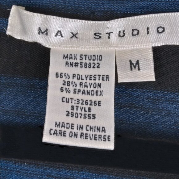 Max Studio Electric Blue&Black Striped Ruched Bodycon Sleek&Sexy Midi Dress Sz M - Picture 5 of 7